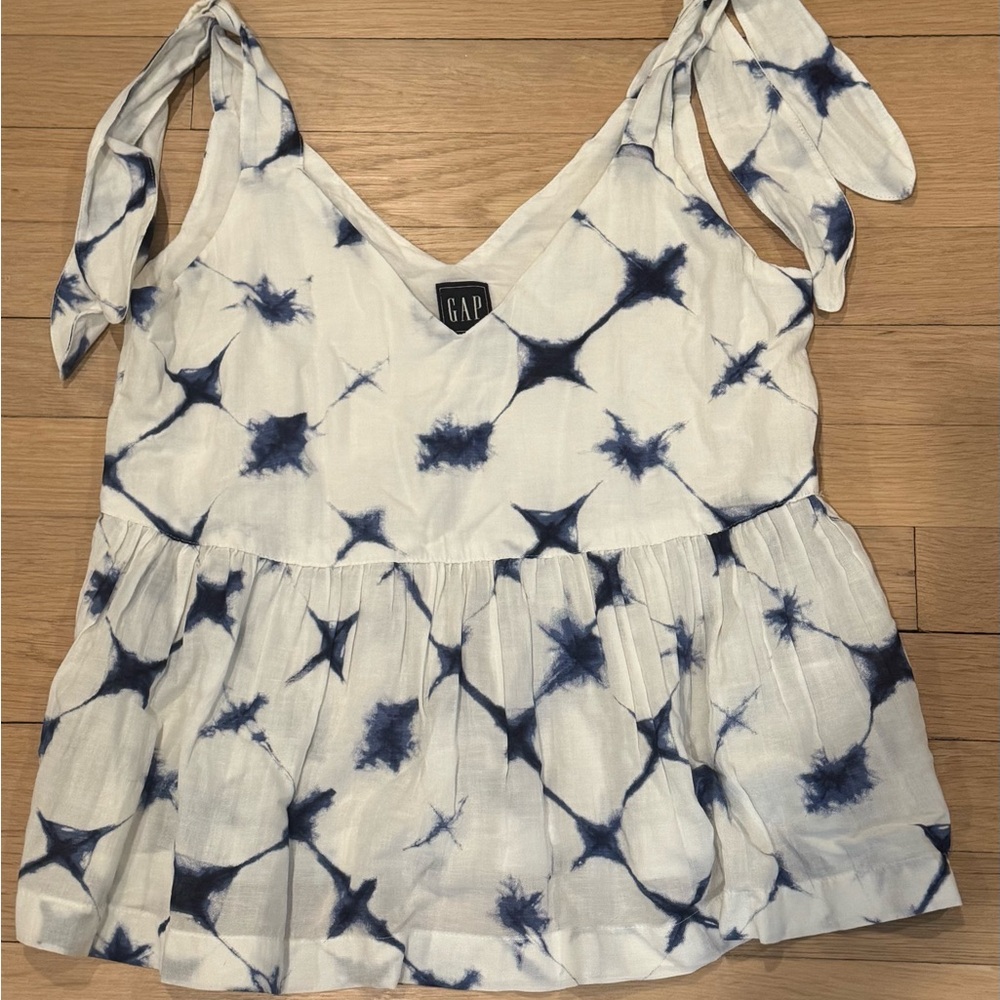GAP White & Navy Tie-Dye V-Neck Camisole with Tie Straps